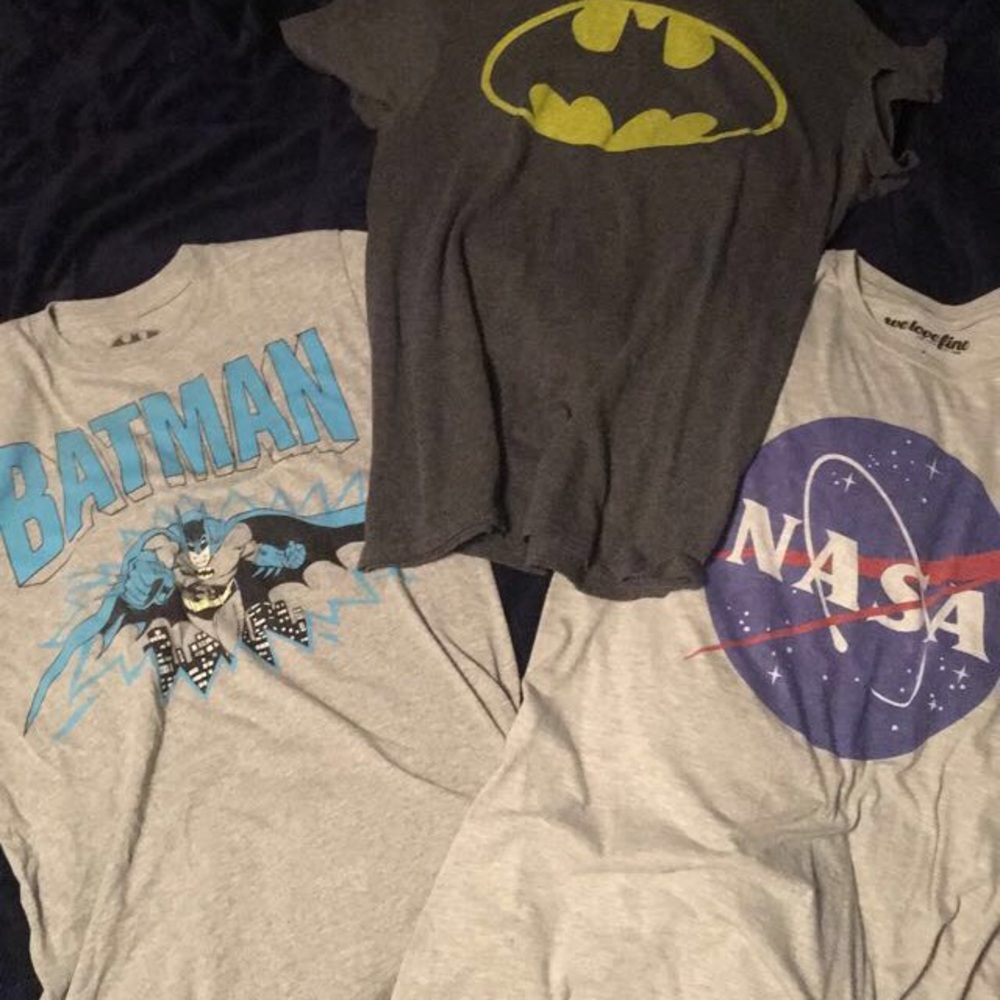 3 Graphic Short Sleeve T Shirts. (Batman, Nasa)